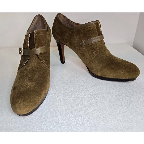 Franco Sarto Sabelle High Heel KHAKI Brown Suede Ankle Booties size 8 M - Picture 1 of 9